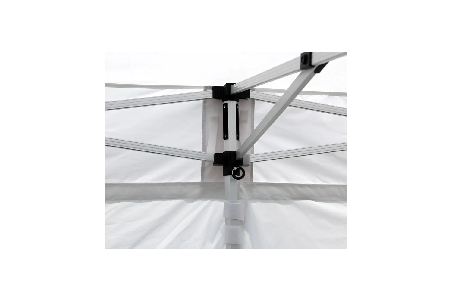 Aluminum corner joint detail on 10x10 white pop up canopy tent rental in Winnipeg