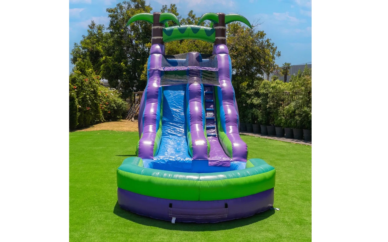 Colourful 16 FT tropical waterslide bouncer rental in Winnipeg Manitoba and Kenora Ontario