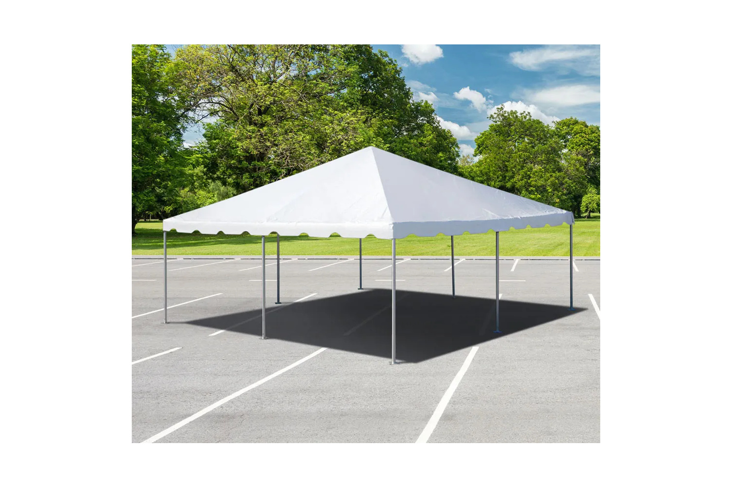 20x20 white frame party tent rental on hard surface for outdoor events in Winnipeg Manitoba