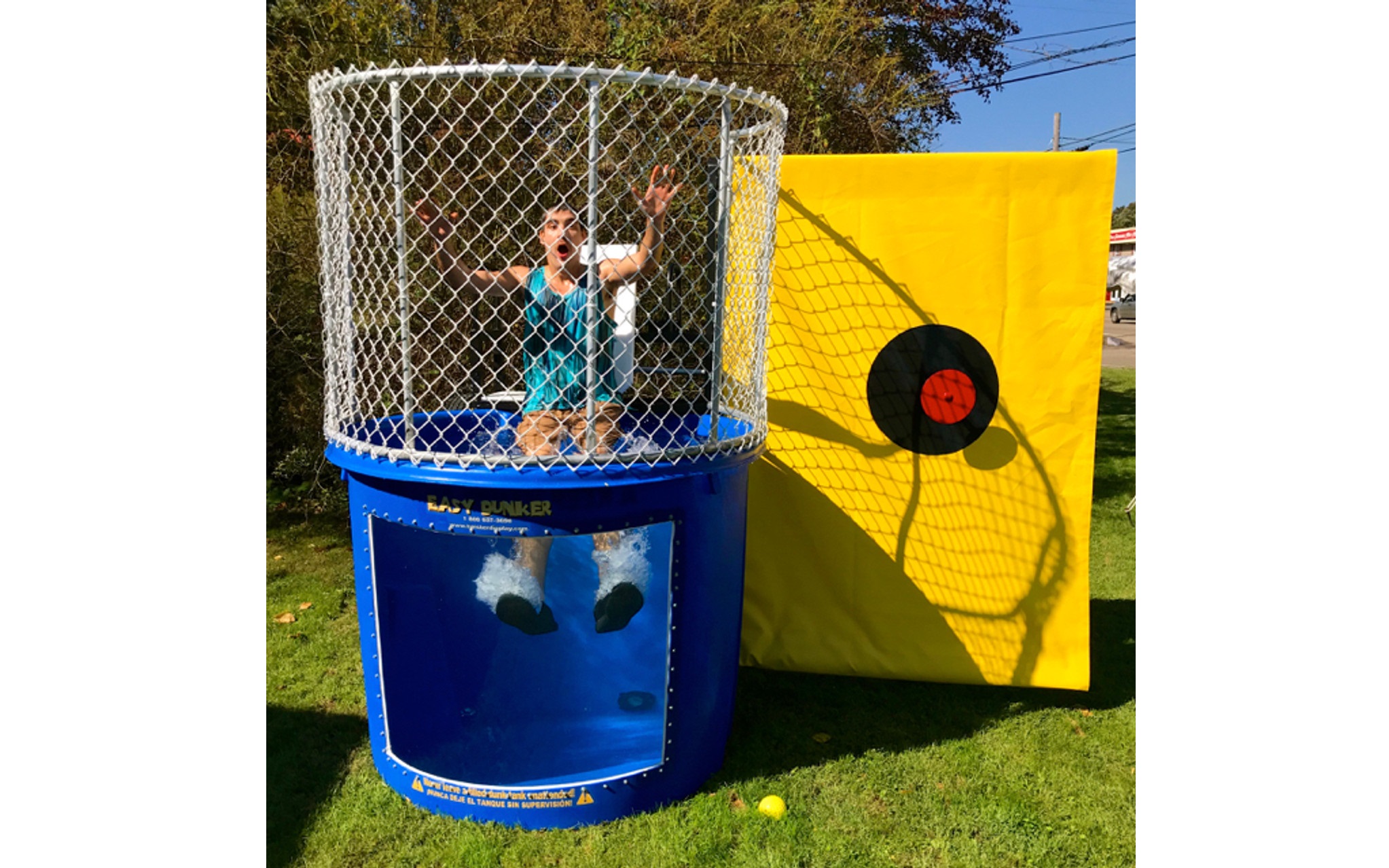 Dunk tank inflatable game rental for corporate team events in Winnipeg Manitoba