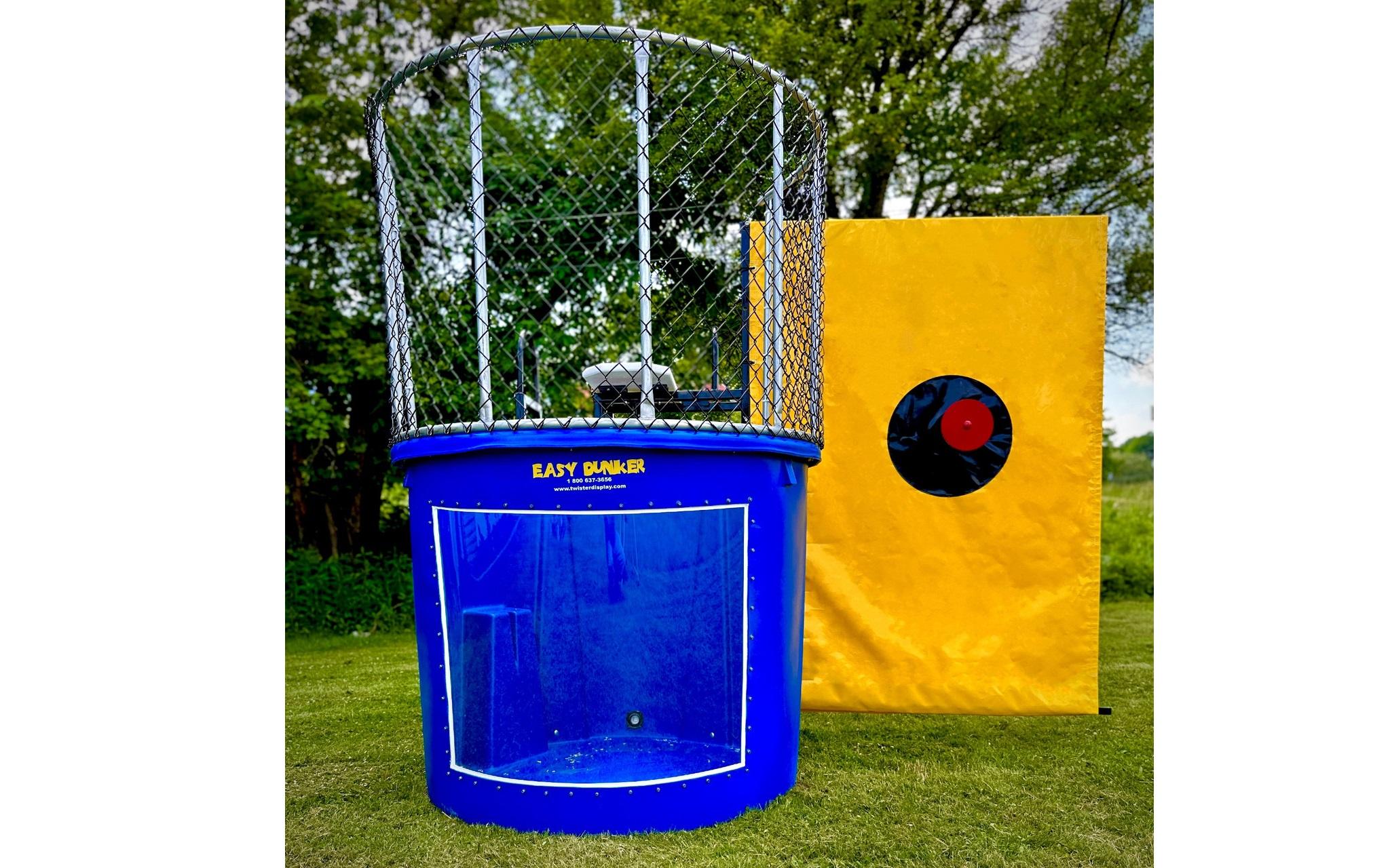 Outdoor dunk tank water attraction rental for summer events in Manitoba