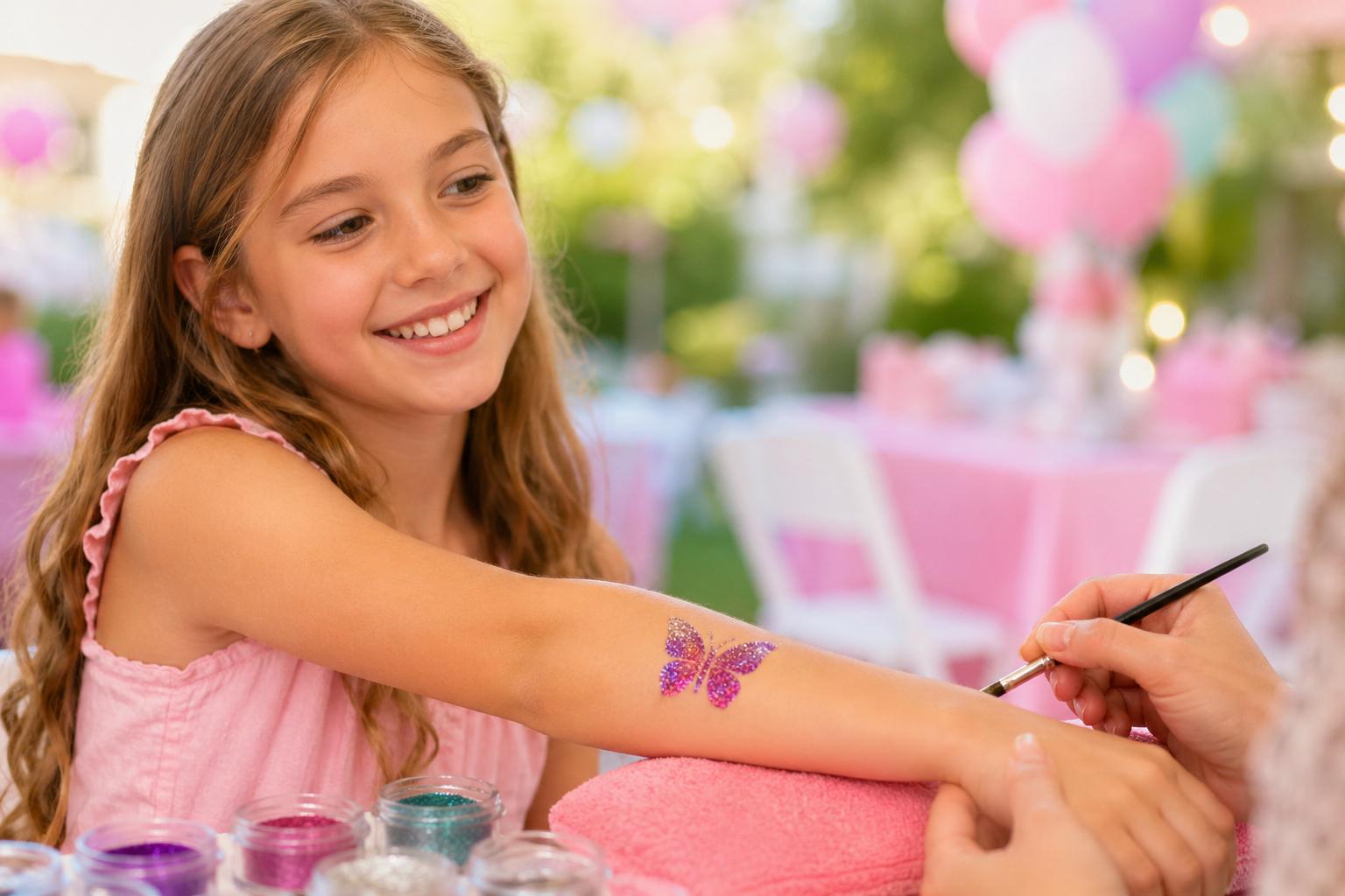 Kids glitter tattoos Winnipeg Manitoba for birthday parties daycare parties festivals and all ages party entertainment