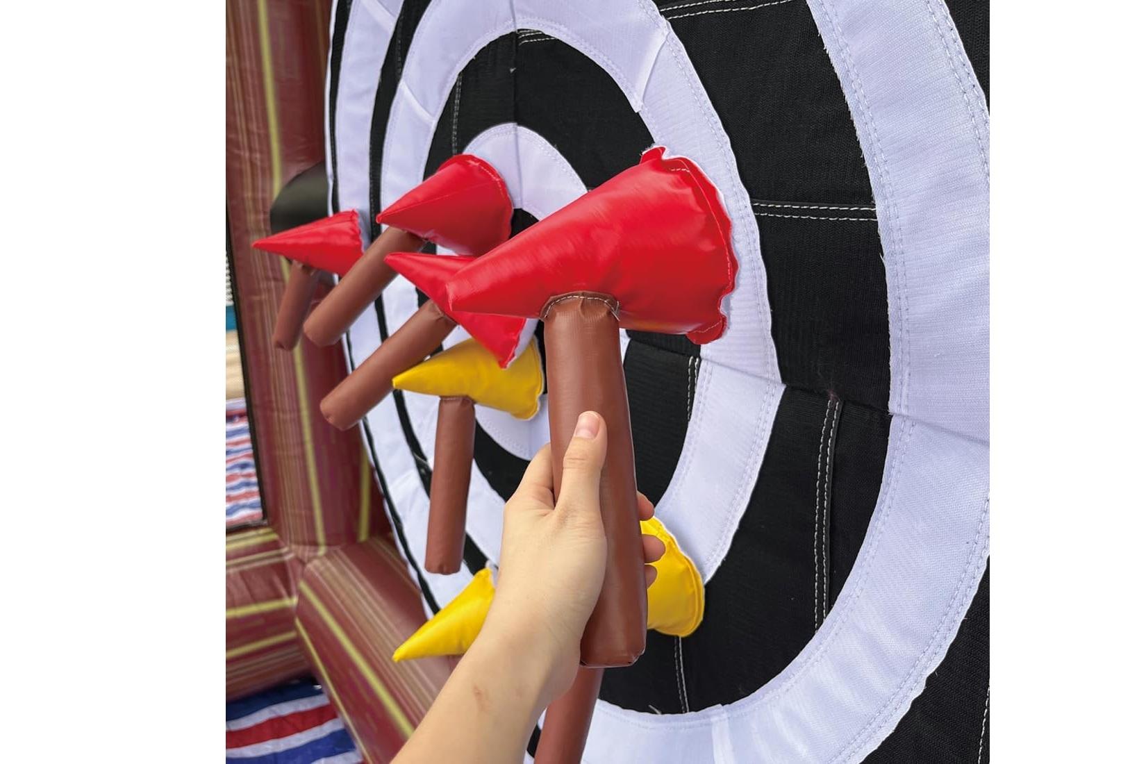 Front view of Inflatable Axe Throwing Single Lane Game rental for parties and school events in Winnipeg Manitoba