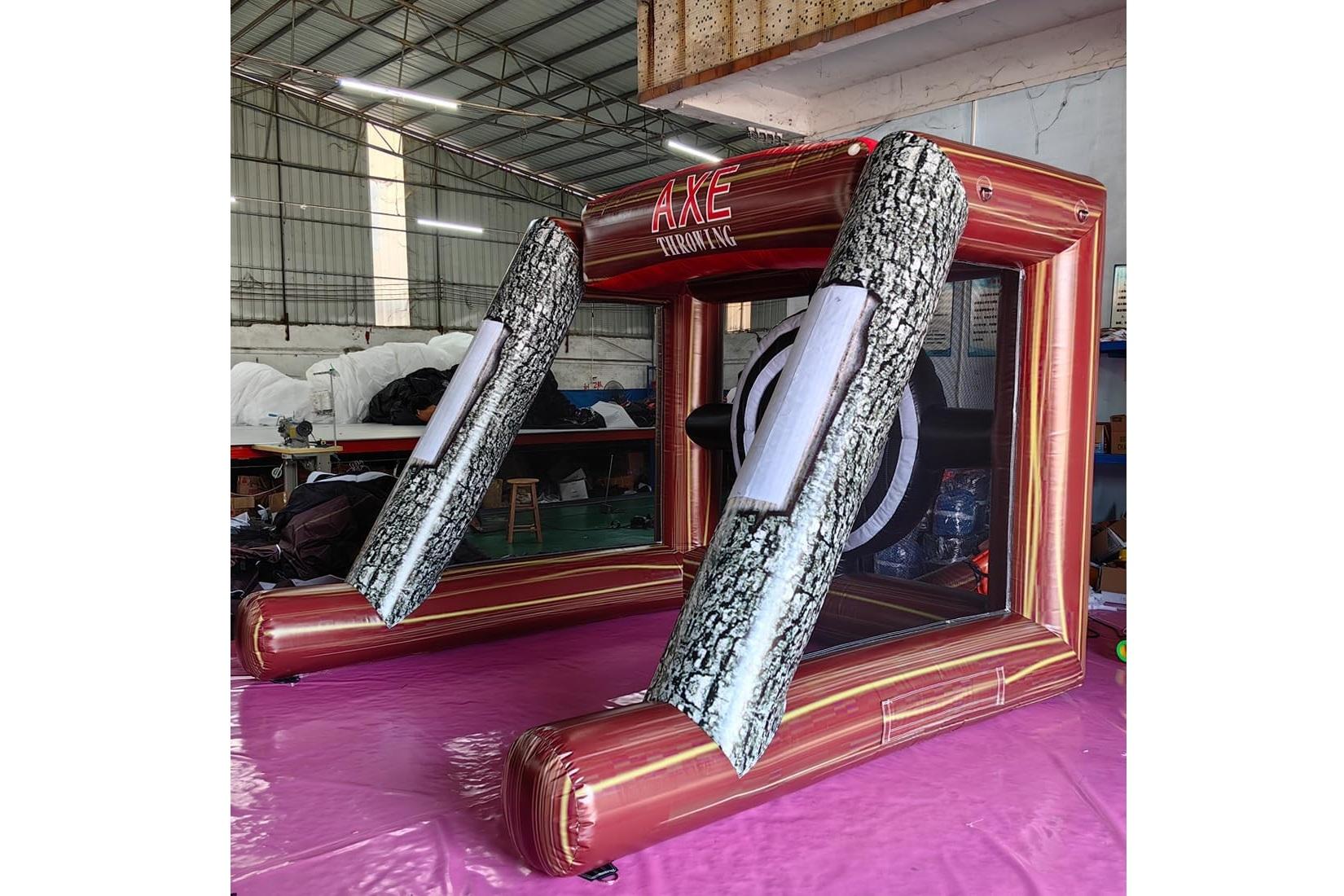 Side view of inflatable axe throwing single lane game rental in Winnipeg Manitoba and Kenora Ontario
