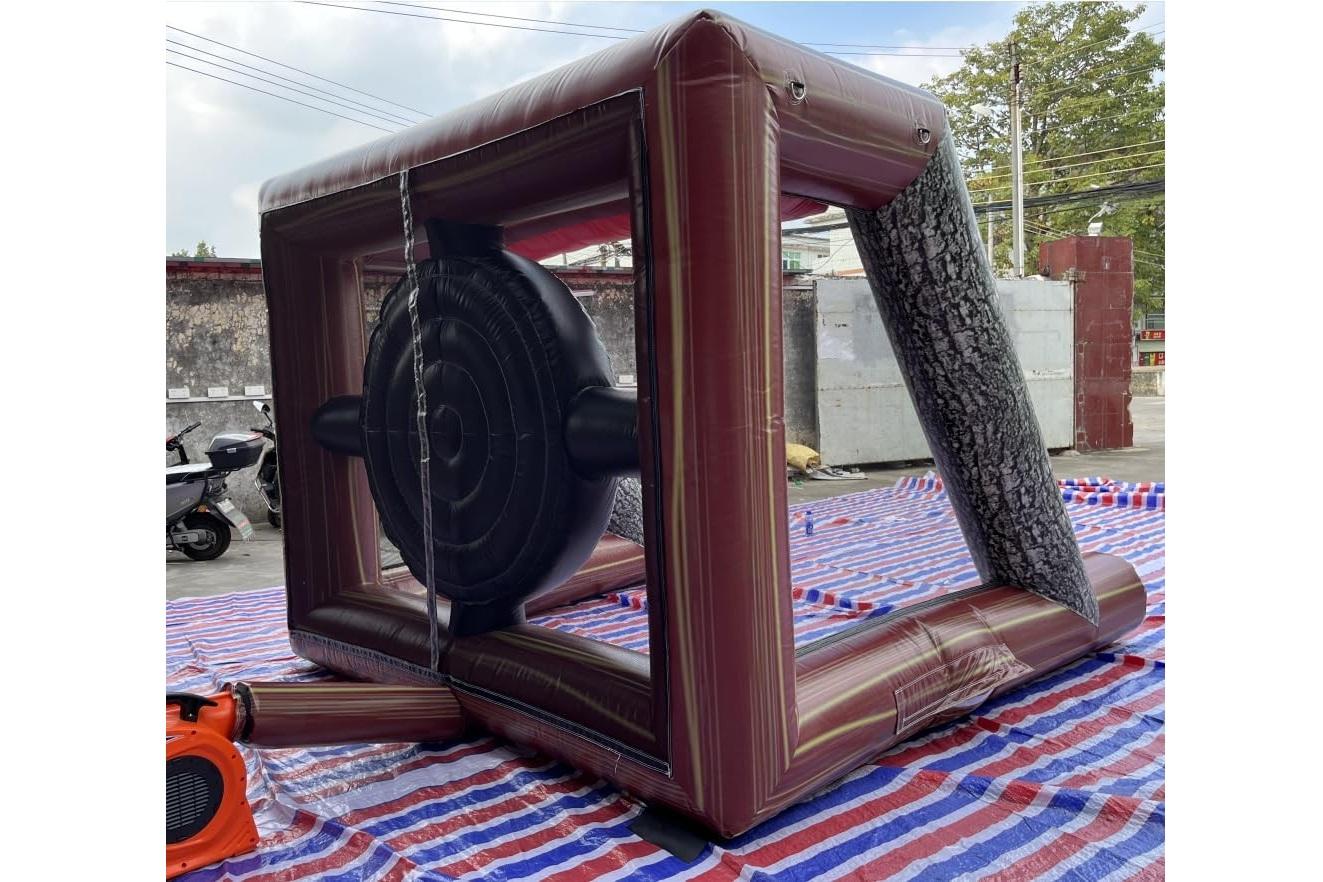Inflatable axe throwing target game rental setup for backyard parties in Winnipeg Manitoba