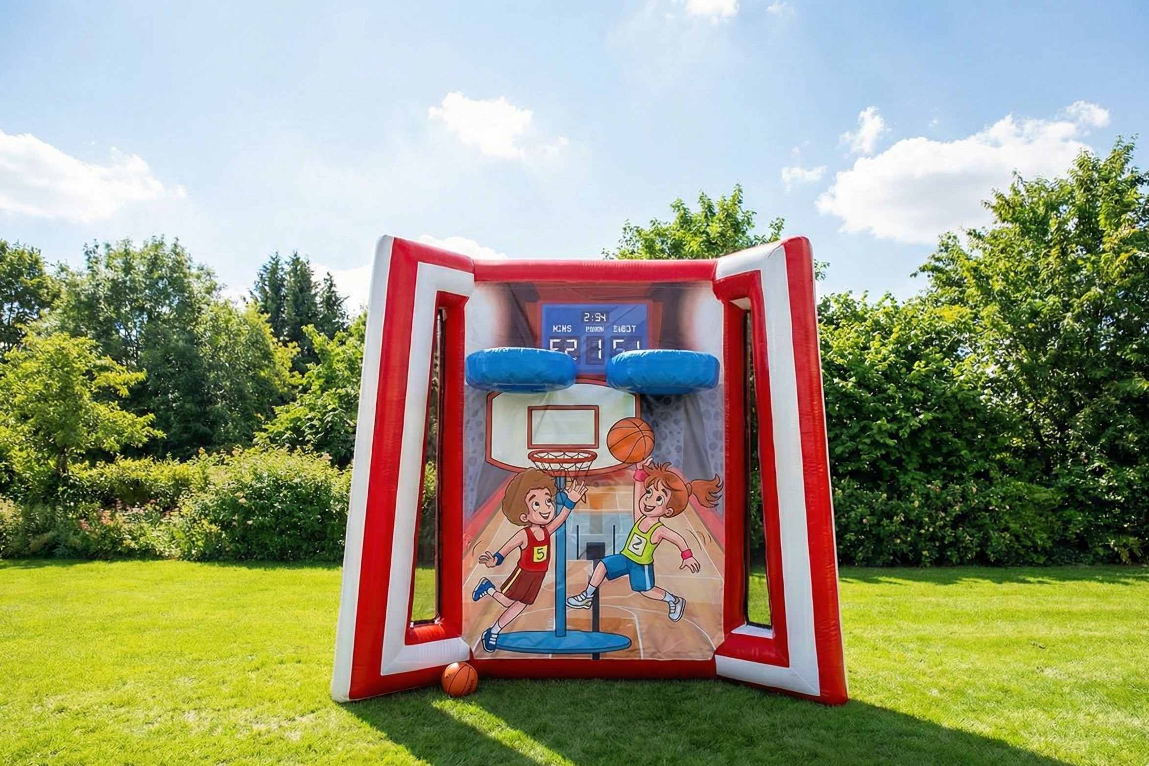 Inflatable carnival games rental in Winnipeg Manitoba with basketball soccer and target games