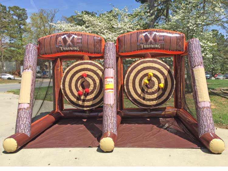 Safe inflatable axe throwing game rental for parties and events in Winnipeg Manitoba