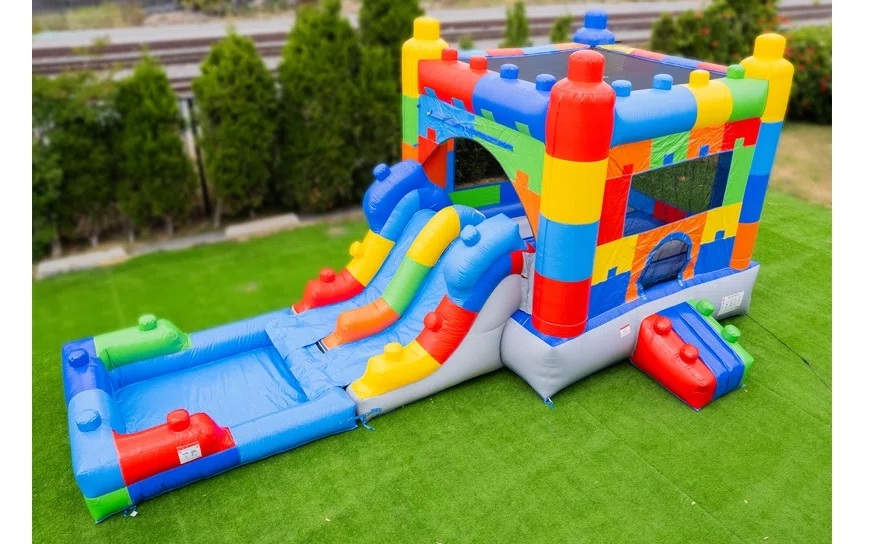 Mega Blocks combo bouncy house with slide and waterslide rental Winnipeg Manitoba