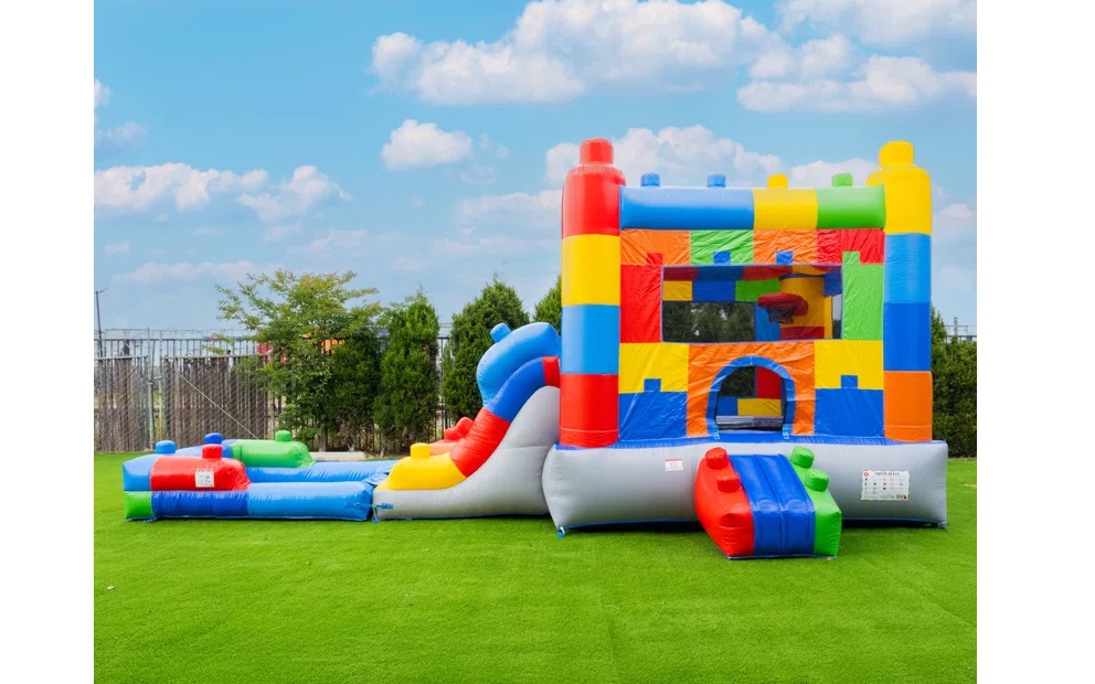 Large Mega Blocks combo bounce house with splash pool rental in Manitoba