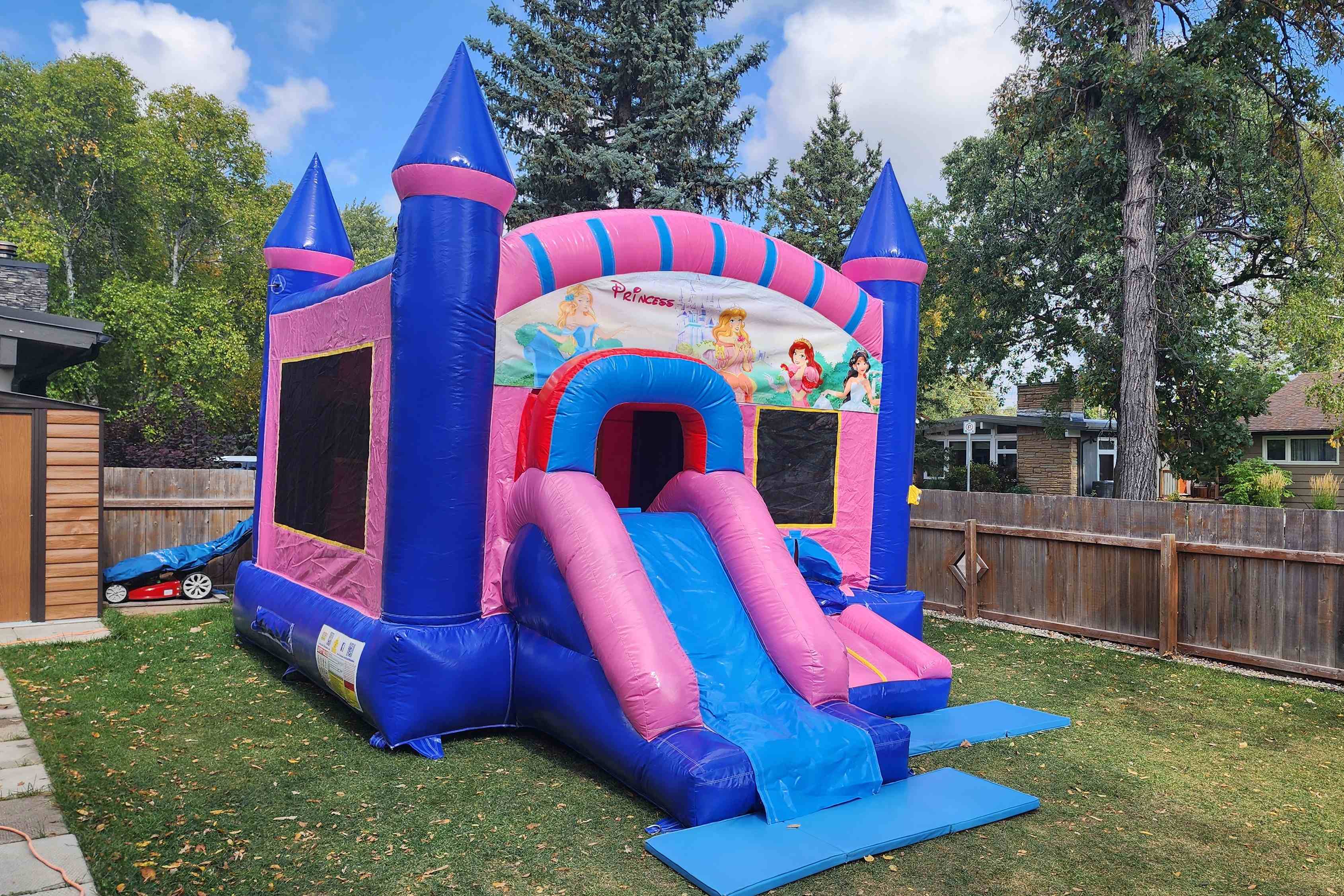 Commercial pink inflatable combo rental by Jump Up Bouncers