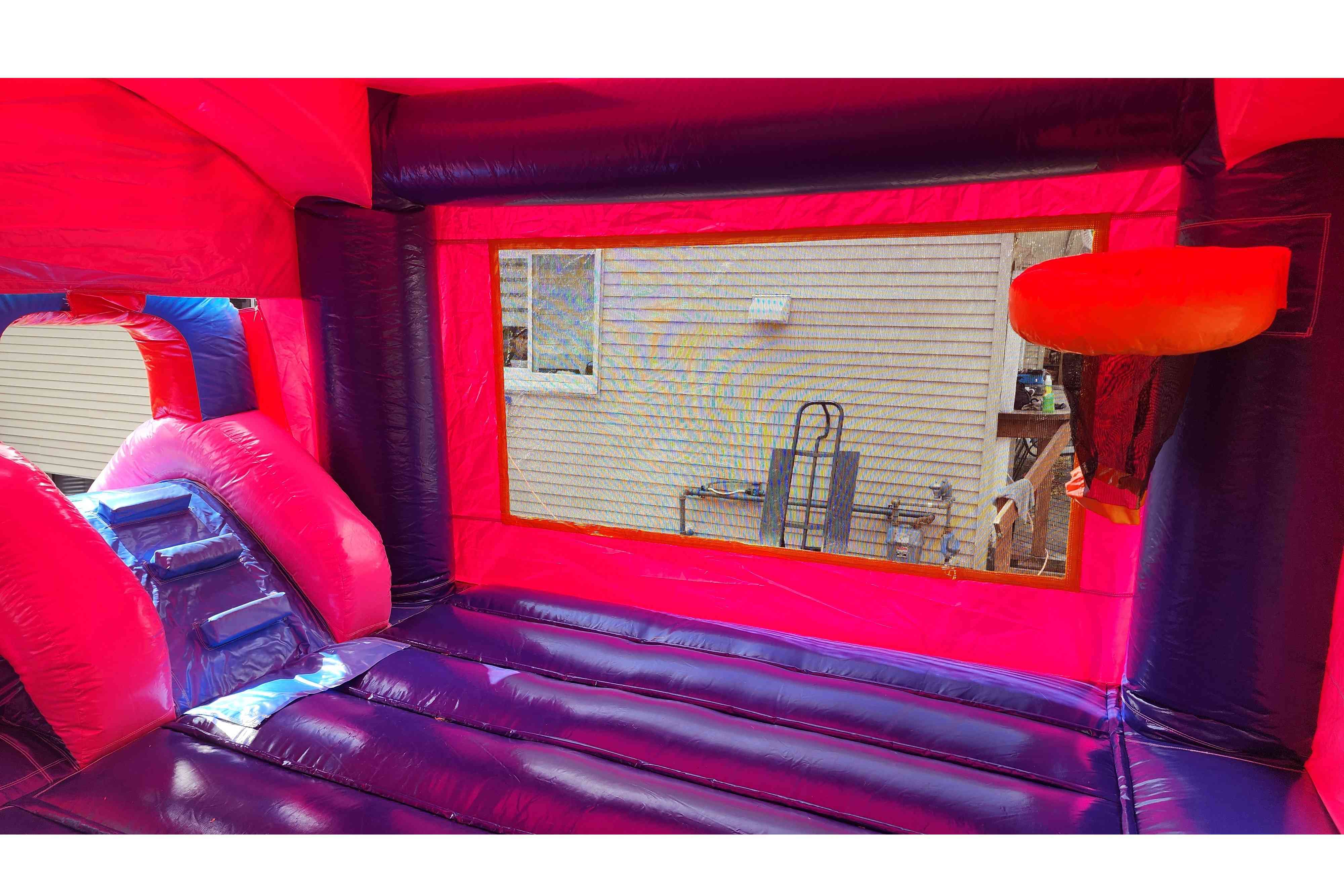 Pink bounce house combo rental for backyard events in Manitoba