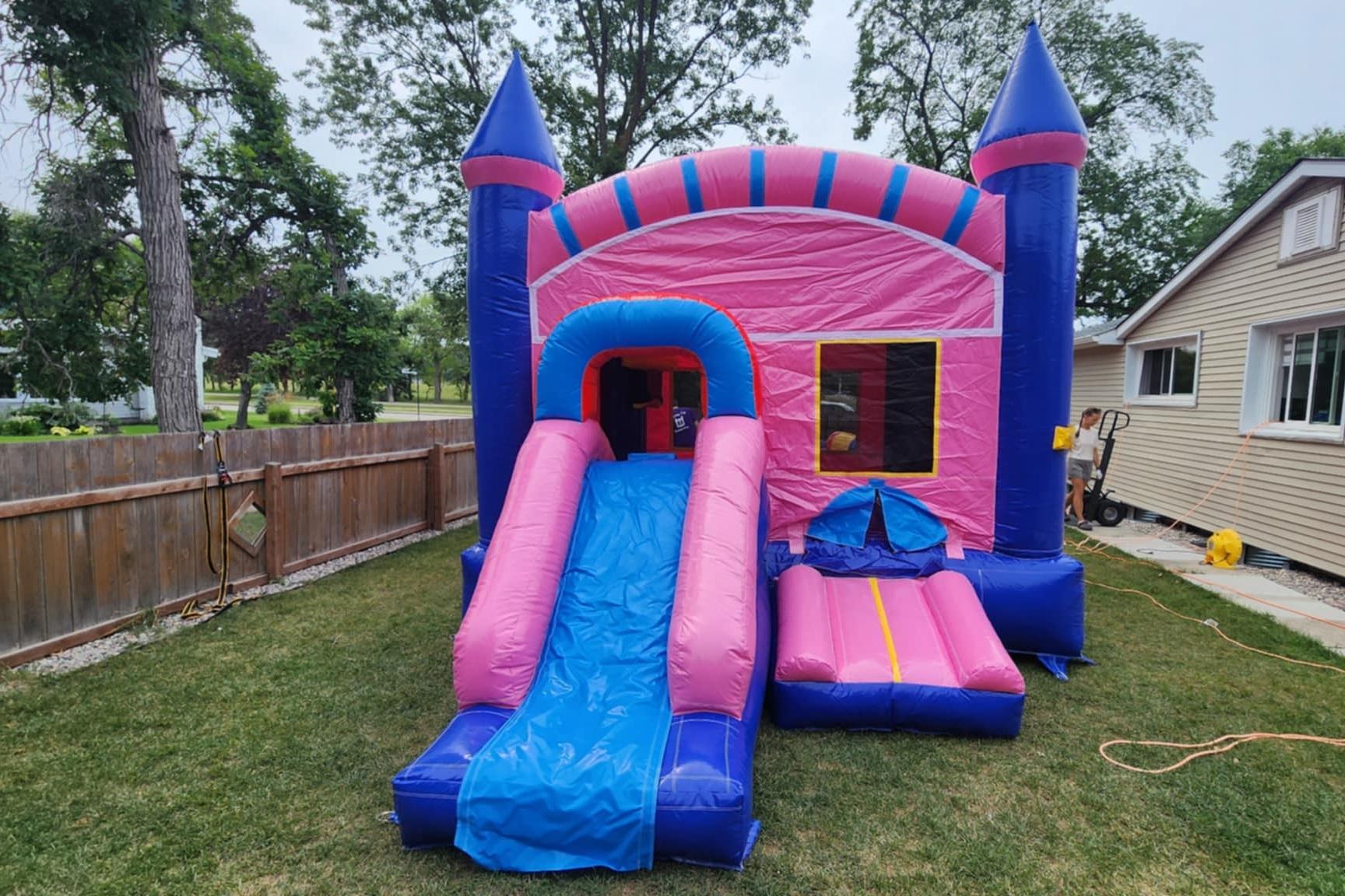 Pink castle combo rental from Jump Up Bouncers Winnipeg Manitoba