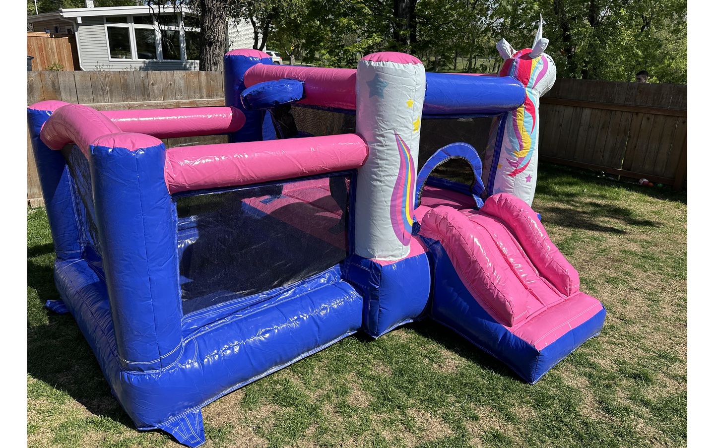 Magical unicorn inflatable rental from Jump Up Bouncers in Winnipeg and Kenora