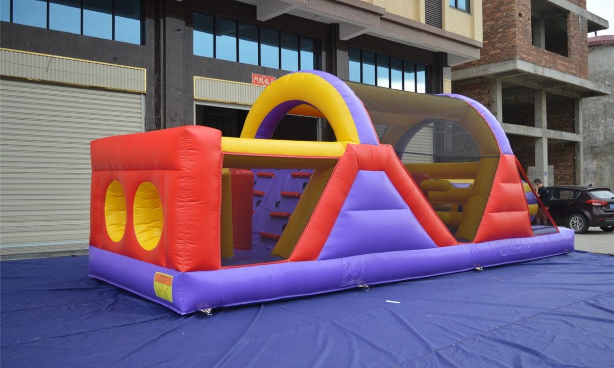 30 foot inflatable obstacle course with tunnels and slide