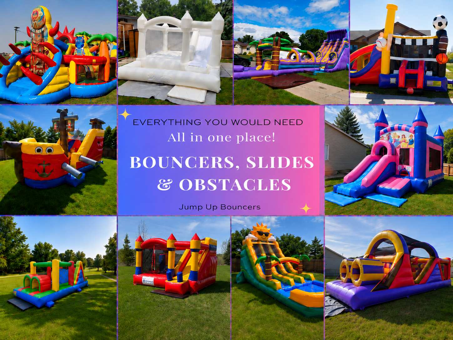 Bouncers Bouncy Castles Bounce Houses Obstacle Courses Waterslides Slides Combo Inflatable Playgrounds Toddler Bouncers Rentals for rent Winnipeg Manitoba