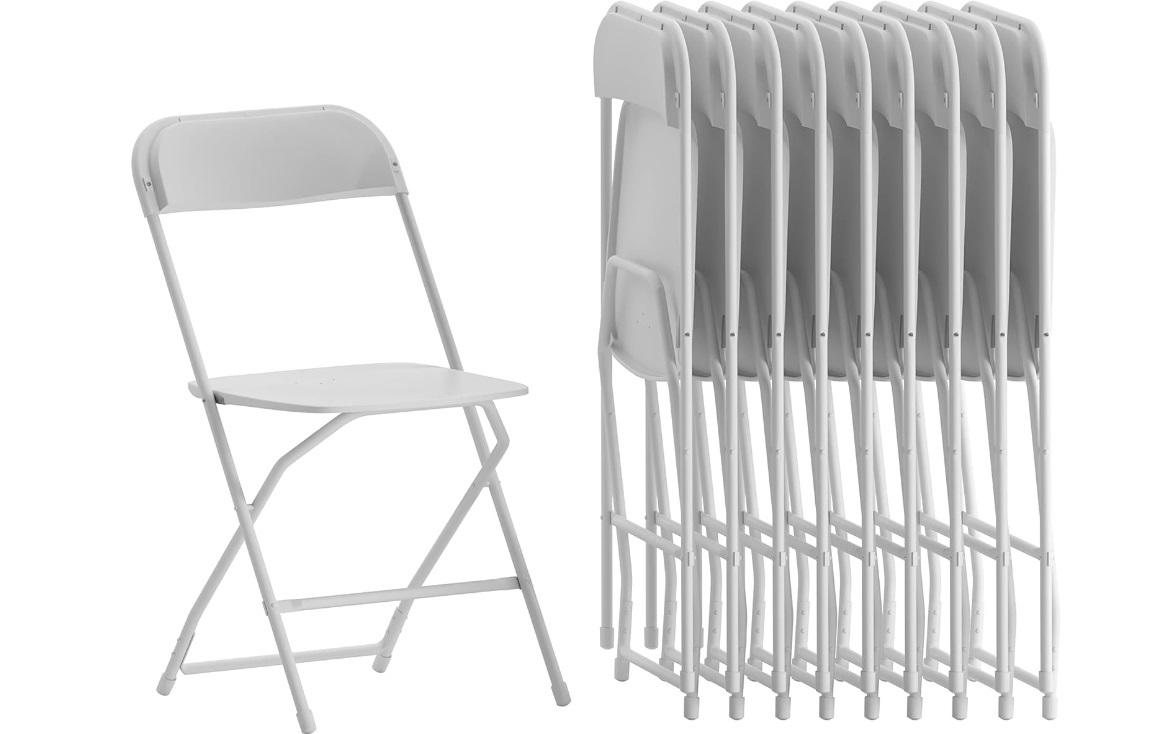 White folding chair rental in Winnipeg Manitoba for weddings, parties, school events and corporate functions