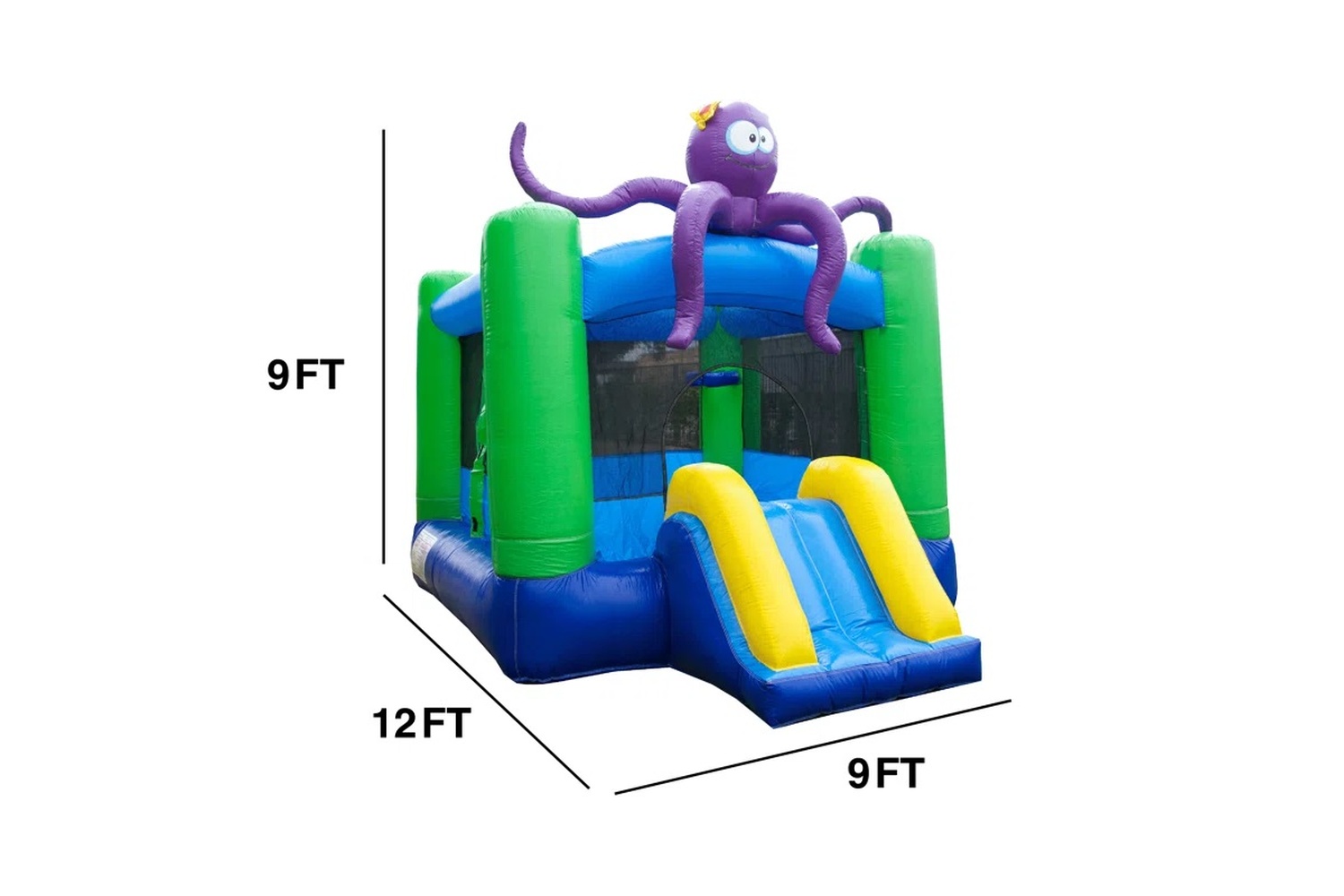 Octopus Bounce House With Slide dimensions 9 ft by 9 ft by 12 ft for Winnipeg rentals